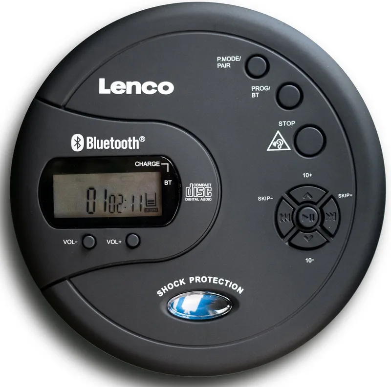 CD-300BK Discman - Draagbare Bluetooth® CD-MP3 Speler - Anti-Shock bescherming en oplaadbare Batterij van Lenco in Zwart – productfoto