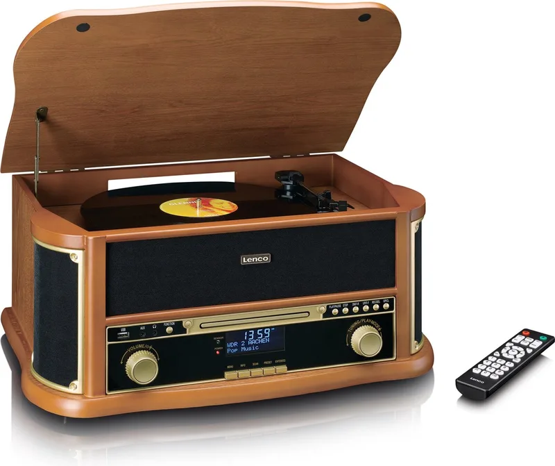 Classic Phono Retro Platenspeler - Bluetooth - Auto-stop - DAB Radio CD en Cassettespeler - TCD-2571WD - Hout van Lenco in Hout – DAB Radio – productfoto