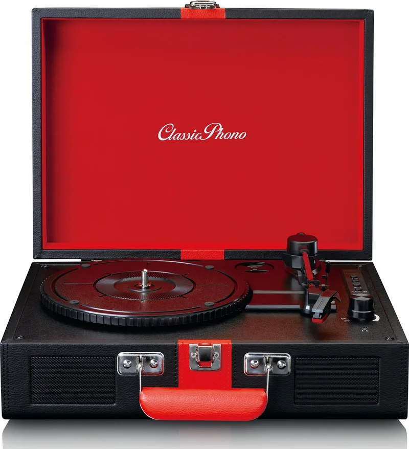 Classic Phono Retro Platenspeler - Vinyl Koffer met Bluetooth - Auto-stop - TT-110BKRD- Zwart Rood van Lenco in Zwart-Rood – productfoto