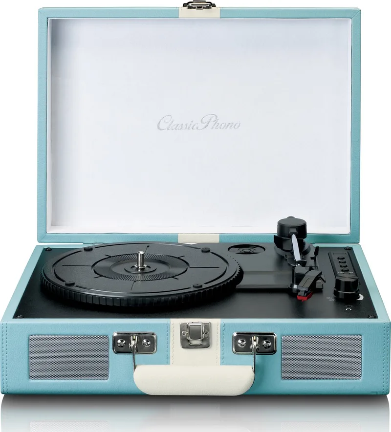Classic Phono Retro Platenspeler - Vinyl Koffer met Bluetooth - Auto-stop - TT-110BUWH van Lenco in Blauw Wit – productfoto