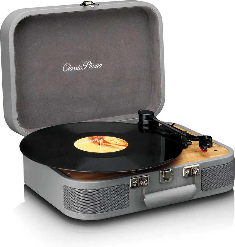 Classic Phono Retro Platenspeler - Vinyl Koffer met Bluetooth - Auto-stop - TT-116GY van Lenco in Grijs – productfoto