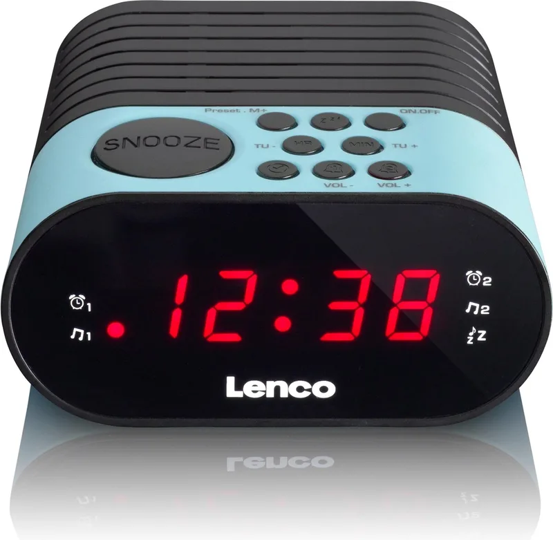 CR-07 Blue - Wekkerradio met Slaaptimer - Dubbel alarm van Lenco in Blauw – productfoto