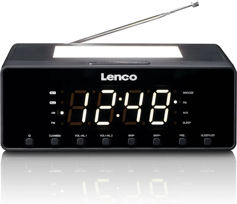CR-540BK - Wekkerradio met dimbaar nachtlampje en USB oplaadfunctie van Lenco in Zwart – productfoto