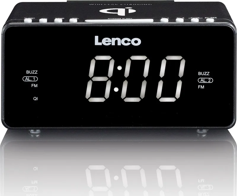 CR-550BK - Wekkerradio met Qi Wireless Smartphone oplader van Lenco in Zwart – productfoto