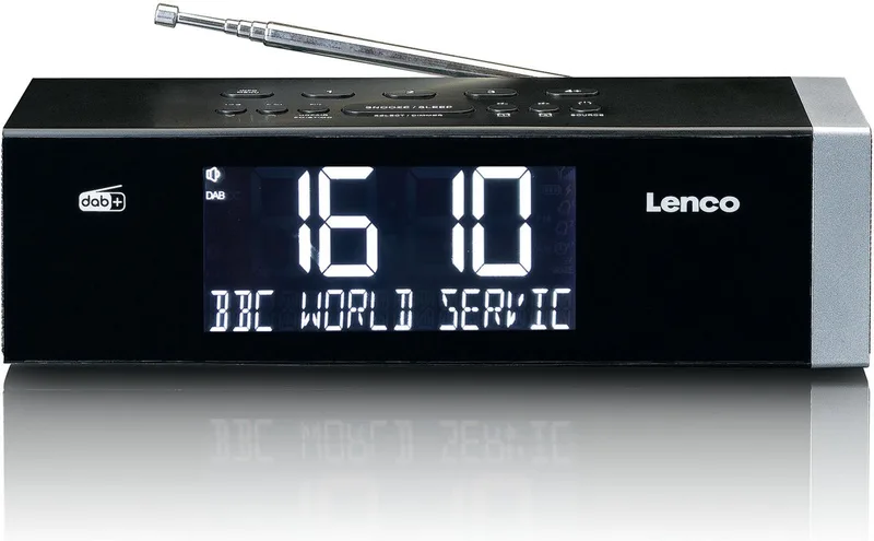 CR-640BK - Stereo FM Wekkerradio met radiogestuurde klok en AUX-ingang - Zwart van Lenco in Zwart-Zilver – productfoto