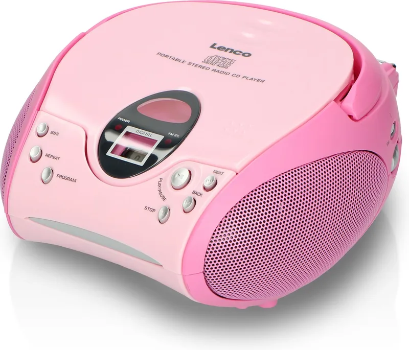 Draagbare Radio CD Speler - Stereo FM Radio en AUX – Werkt ook op batterijen - SCD-24 van Lenco in Roze – productfoto