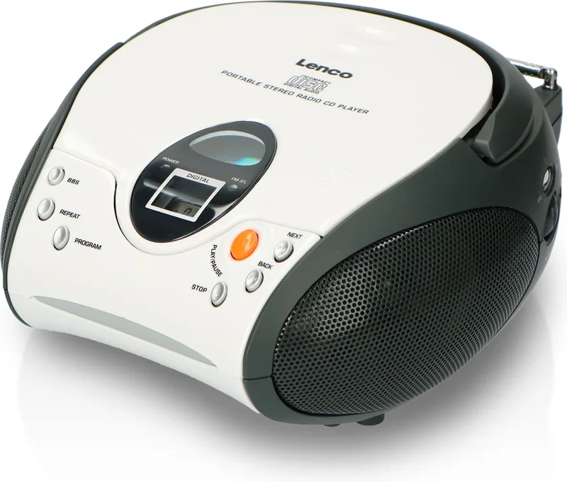 Draagbare Radio CD Speler - Stereo FM Radio en AUX – Werkt ook op batterijen - SCD-24 by Lenco in White – product photo