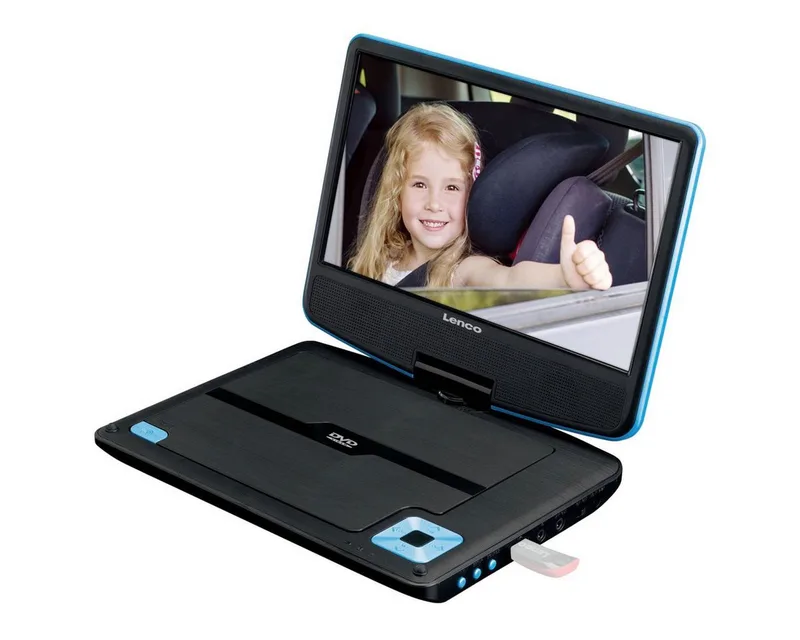 DVP-910BL - Portable 9" DVD player with USB headphones and mounting bracket - Blue/Black by Lenco – product photo 3 of 4