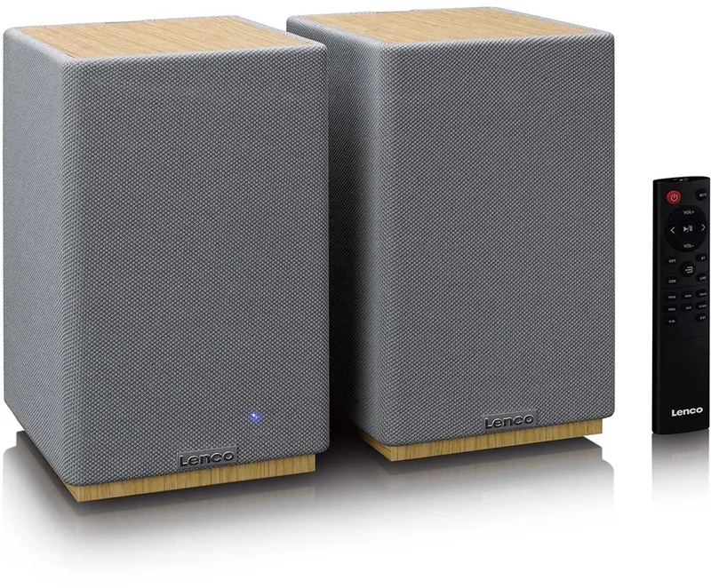 Hifi Speaker - Boekenplank speakers met Bluetooth - 80W - 2 stuks - Stereo set - SPB-241WDGY - Hout/Grijs by Lenco in Grey – product photo