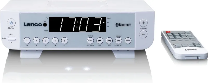 Keukenradio - FM Radio met Bluetooth - LED scherm en Timer functie - KCR-100WH van Lenco in Wit – productfoto