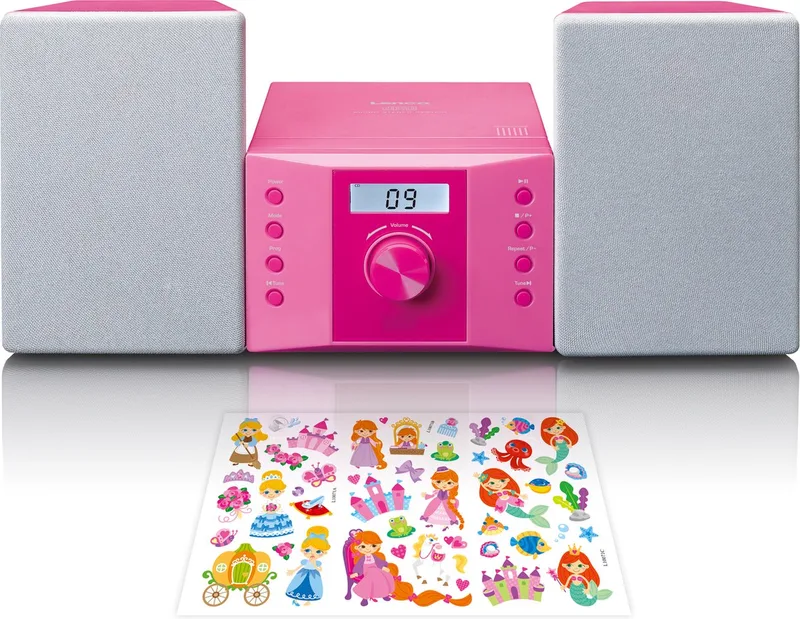 MC-013 - Stereo set met CD speler, AUX en stickersset van Lenco in Roze – productfoto