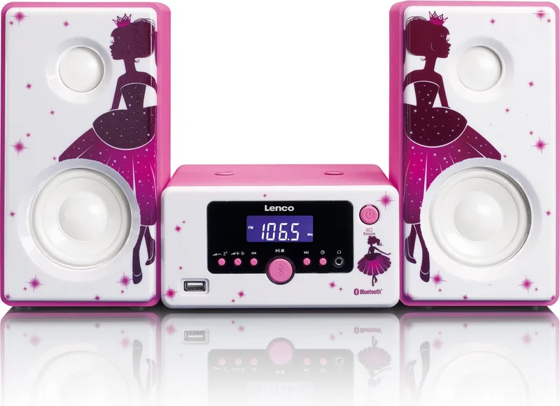 MC-020 - Stereo set met radio, Bluetooth®, USB en AUX-ingang - Princess van Lenco in Wit-Roze – productfoto