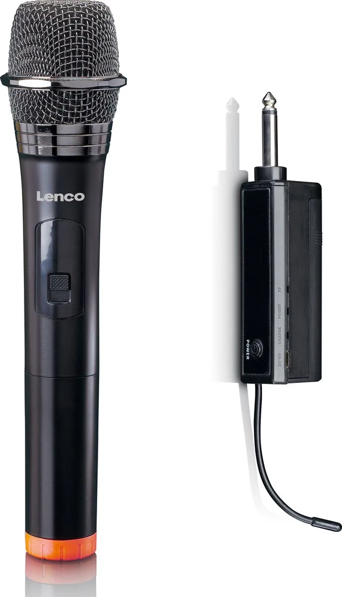 Microfoon Draadloos - Microfoon -MCW-011BK - Draadloze Microfoon met 6,3 mm ontvanger - Plug & Play van Lenco in Zwart – productfoto