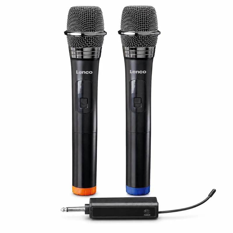 Microfoon Draadloos - Microfoon - MCW-020BK - Set van 2 Draadloze Microfoons met 6,3 mm ontvanger - Plug & Play - Zwart van Lenco in Zwart – 2 stuks – productfoto