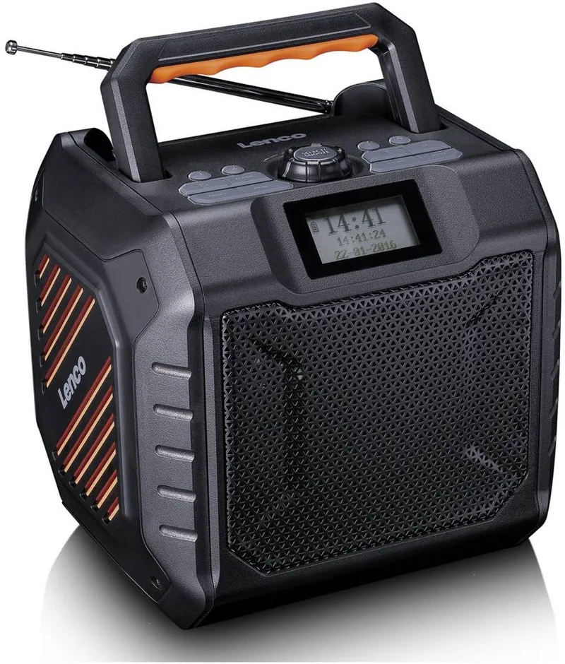 ODR-160GY - Krachtige draagbare outdoor DAB+/FM Radio met Bluetooth - Bouwradio IPX5 waterbestendig - Grijs van Lenco in Oranje-Zwart – productfoto 1 van 2