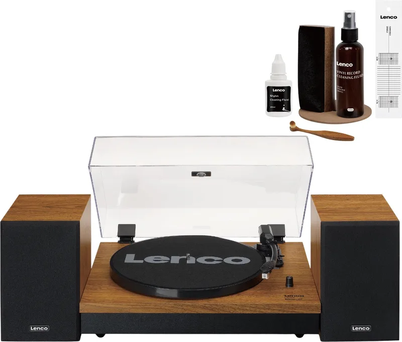 Platenspeler Bundel - LS-310WD + TTA-6IN1 - Platenspeler met Bluetooth en losse Speakers - 6-delige LP Schoonmaakset van Lenco in Hout + Cleaning Kit – productfoto
