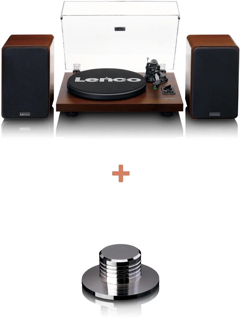 Platenspeler Bundel LS-600WA + TTA-076SI - Platenspeler met Bluetooth en externe Speakers + Aandrukgewicht - Expertise Lijn van Lenco in Walnoot + Aandrukgewicht – productfoto