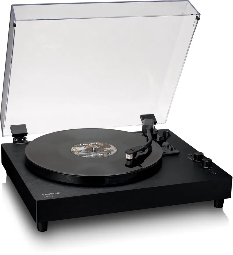 Platenspeler - Houten Platenspeler met Bluetooth en ingebouwde speakers - LS-60BK by Lenco in Black – product photo