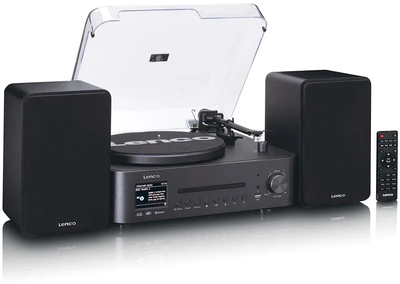 Platenspeler - MC-760BK HiFi-set met DAB+ FM en Internetradio – CD en Bluetooth - 2x 30W Speakers - Zwart van Lenco in Zwart – MC-760 – productfoto