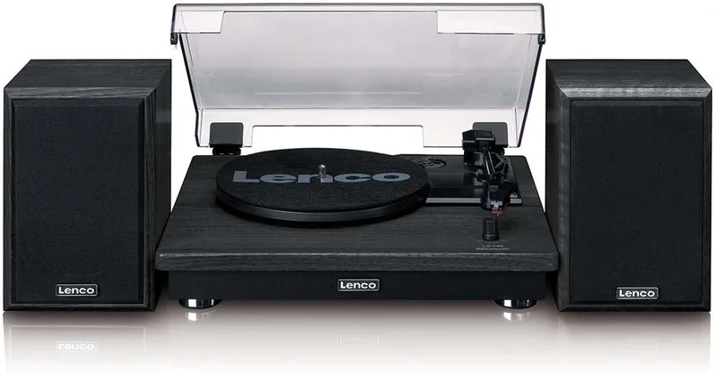 Platenspeler met Bluetooth - 2 externe Speakers - LS-100BK van Lenco in Zwart – productfoto