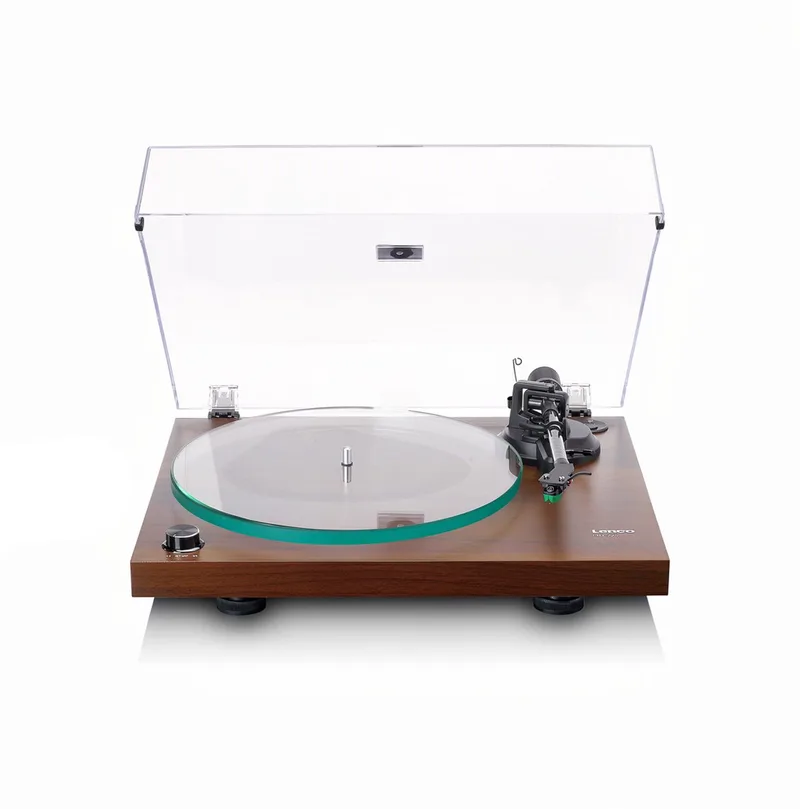 Platenspeler met Bluetooth - Glazen Draaiplateau van Lenco in Donkerbruin – productfoto