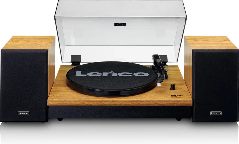 Platenspeler met Bluetooth - Twee externe Speakers - Auto-stop - LS-300WD van Lenco in Hout – productfoto