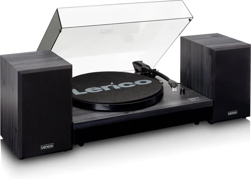 Platenspeler met Bluetooth - Twee externe Speakers - Auto-stop - LS-301BK van Lenco in Zwart – productfoto