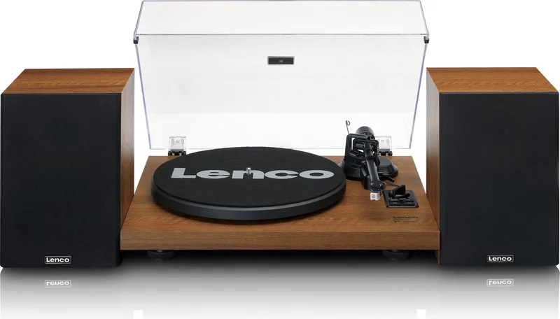 Platenspeler met Bluetooth - Twee externe Speakers - Ingebouwde Versterker - LS-480WD van Lenco in Hout – productfoto