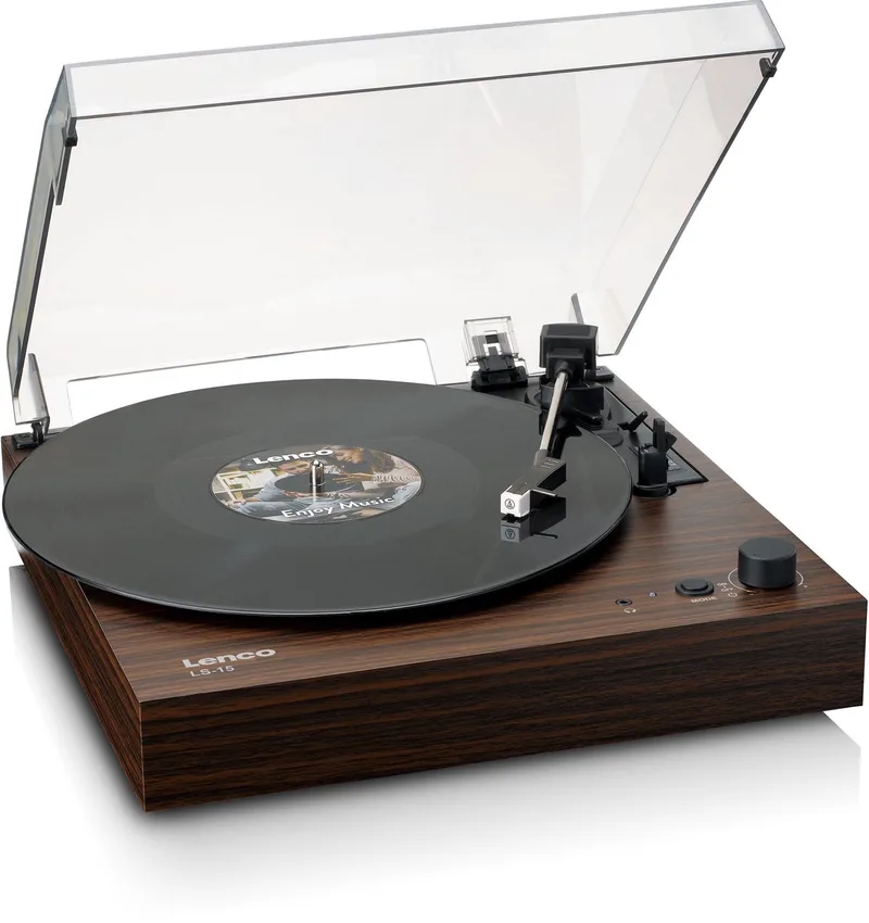 Platenspeler met Bluetooth - Twee ingebouwde Speakers en AT3600L Cartridge - LS-15WD van Lenco in Hout – productfoto