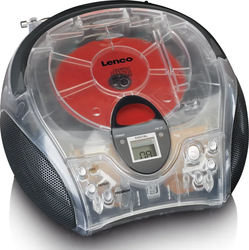SCD-24 - Draagbare CD Speler met FM Radio - Stereo Boombox - Werkt op Netstroom en Batterijen by Lenco in Transparent – product photo