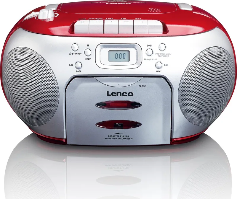 SCD-420RD - Draagbare radio CD speler met MP3 optie en koptelefoon - Rood van Lenco in Rood-Zilver – productfoto