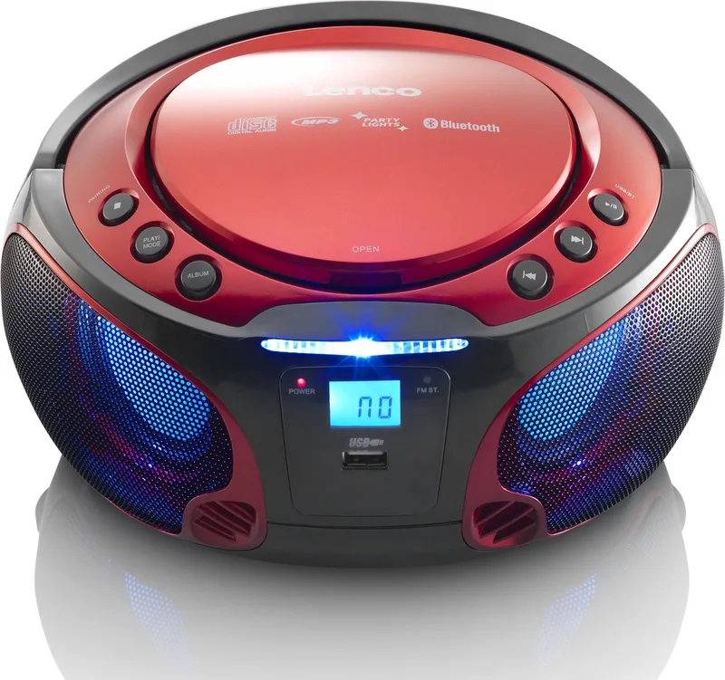 SCD-550RD - Draagbare radio met Bluetooth® en LED verlichting - Rood van Lenco in Rood-Zwart – productfoto