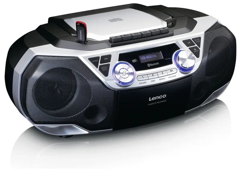 SCD-720SI - Draagbare DAB+ Radio met Bluetooth, CD-speler en Cassette - Stereo Boombox - Netstroom & Batterijen - Zilver by Lenco in Zwart-Zilver – product photo 2 of 2