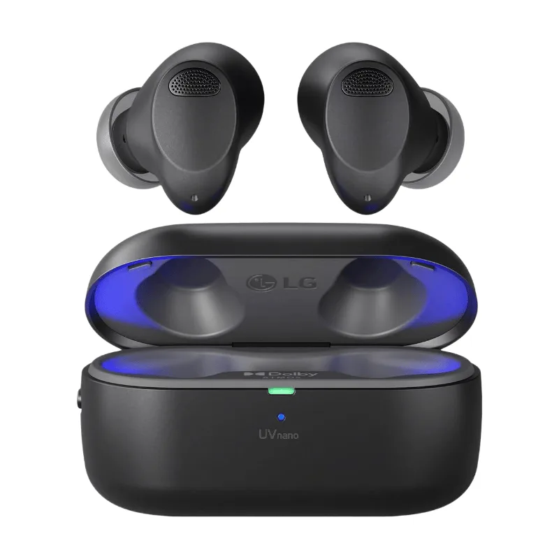 Tone Free T90S Bluetooth-In-Ear-Kopfhörer mit Dolby Atmos-Sound, Meridian-Technologie, ANC (aktive Geräuschunterdrückung), UVnano & IPX4-Spritzwasserschutz – Schwarz von LG – Produktfoto