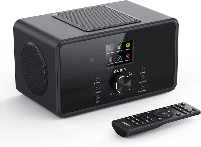 Bard - Internetradio - Ingebouwde Subwoofer - DAB+/FM - Bluetooth - Wekker - 100W - Zwart van Majority – productfoto