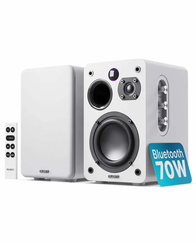 D70X Active Bookshelf Speakers - Bluetooth - 70W RMS - Stereo - Ingebouwde Mid-woofer van Majority in Wit – productfoto