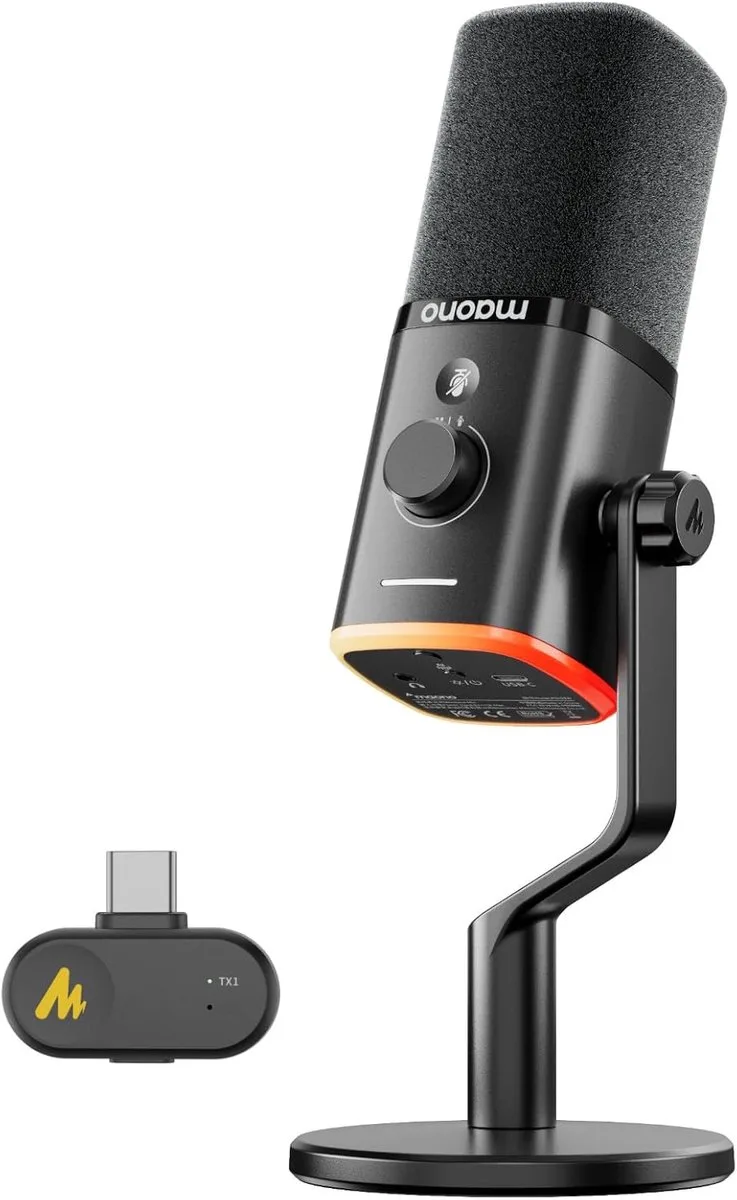 PD100W - Draadloze Podcast Microfoon - USB & XLR - Dynamische Microfoon - RGB - Noise Cancelling - Streaming & Podcast van Maono in Zwart – productfoto
