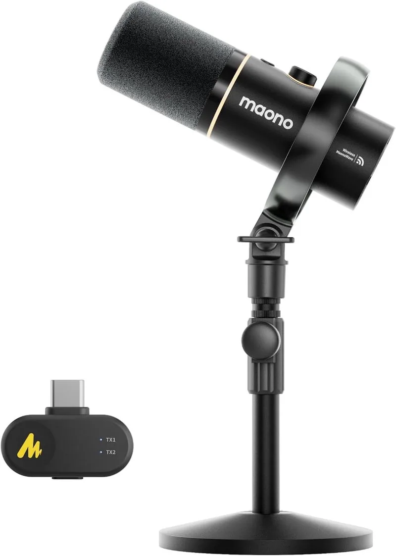PD200W - Draadloze Podcast Microfoon - USB & XLR - Dynamische Microfoon - RGB - Noise Cancelling - Streaming & Podcast - Zwart van Maono in Transparant – productfoto