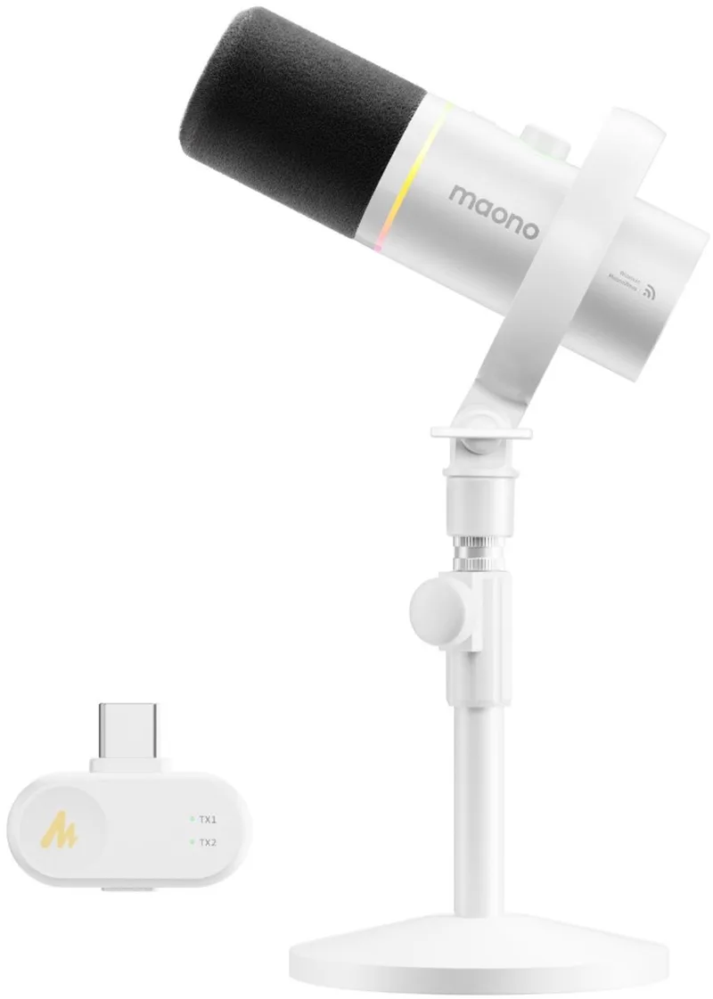 PD200W - Draadloze Podcast Microfoon - USB & XLR - Dynamische Microfoon - RGB - Noise Cancelling - Streaming & Podcast van Maono in Wit – productfoto