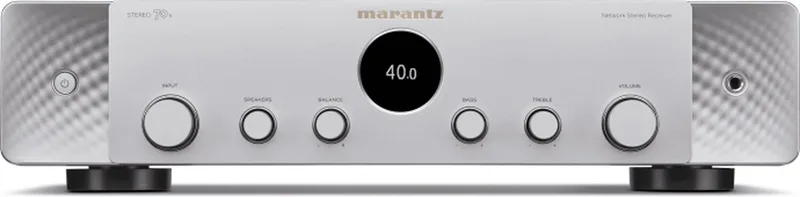 AV Stereo 70S - AV Receiver met FM/DAB+ radio, 75 Watt per Kanaal, HEOS® Built-In en 8K HDMI-Aaansluiting - Zilver/Goud by Marantz in Silver – product photo