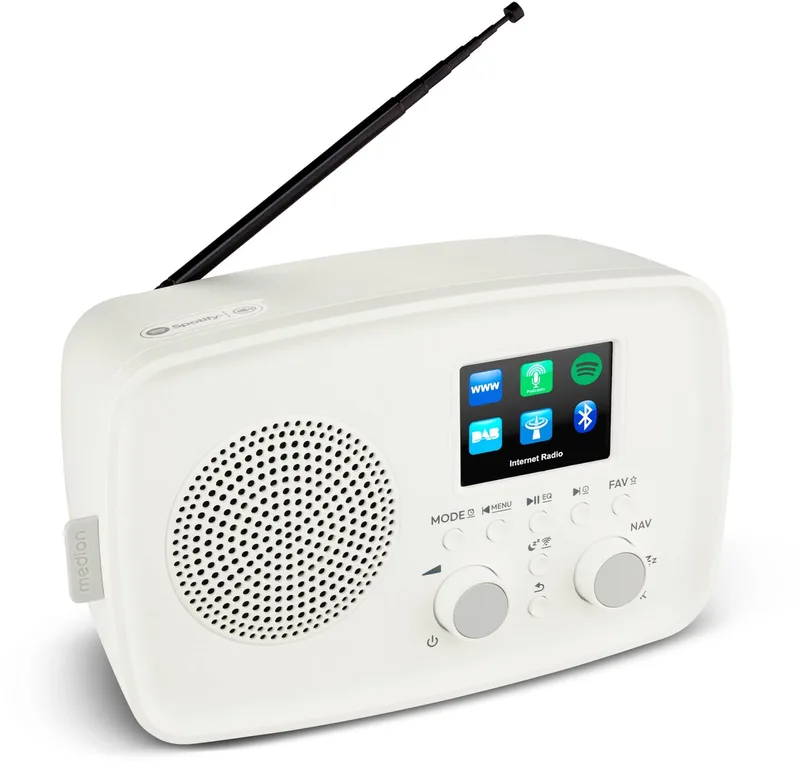 Internetradio met DAB+ IRE-1 (DAB+, wifi, FM, Bluetooth, spatwaterdicht, telescoopantenne, Spotify Connect, wekker, dimmer) van Medion in Wit – productfoto