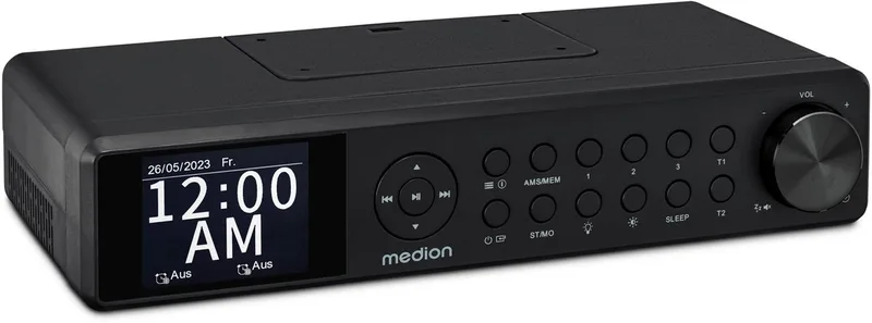 P66750 Keuken onderbouwradio (DAB+ keukenradio, PLL FM-radio, dimbaar TFT-kleurendisplay, kookwekker, Bluetooth, LED-strip, incl. montagemateriaal) by Medion in Black – product photo