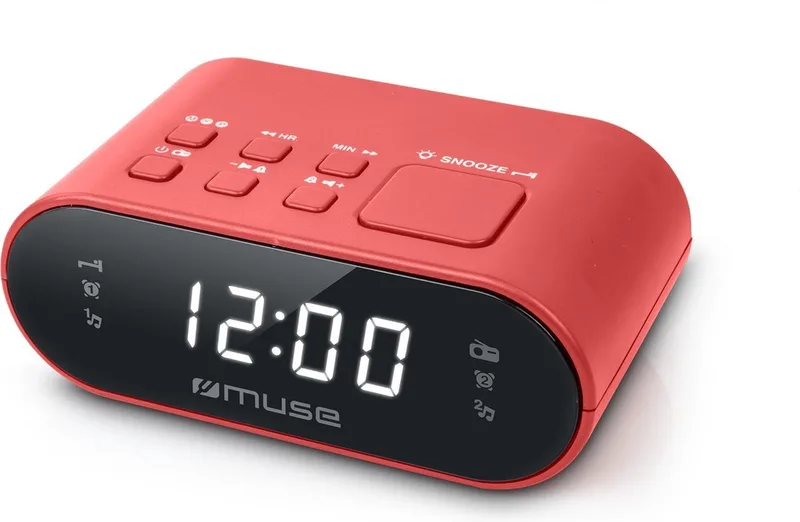 M-10RED - Compacte wekkerradio - voorkeuzezenders - dimbaar display - sleep / snooze - back-up batterij van Muse in Rood – productfoto