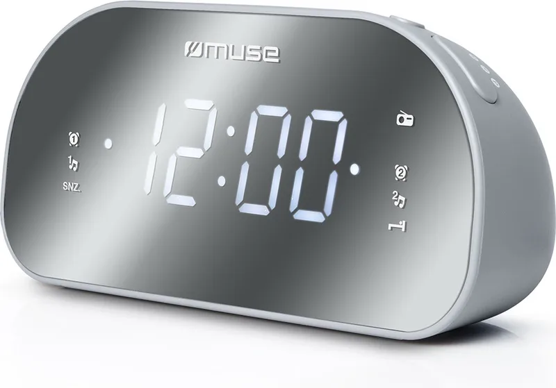 M-170CMR - Wekkerradio met groot spiegeldisplay van Muse in Wit – productfoto