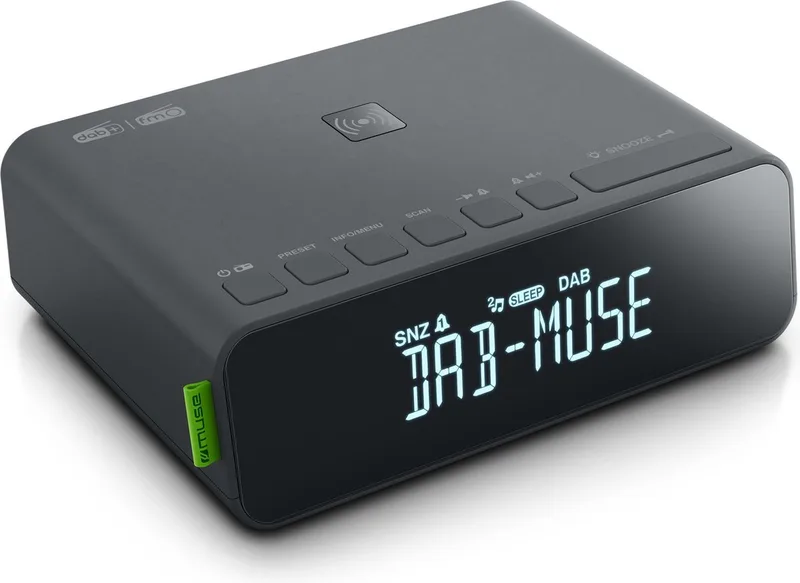 M-175DBI - Digitale wekkerradio, DAB+/FM, draadloos opladen (QI charging) von Muse in Schwarz – Produktfoto