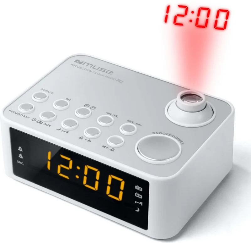 M-178 PW wekker radio met projectie van Muse in Wit – productfoto