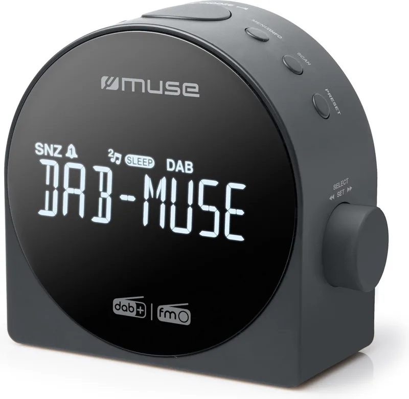 M-185CDB - Stijlvolle digitale wekkerradio met DAB+/FM-radio en groot display van Muse in Zwart – productfoto