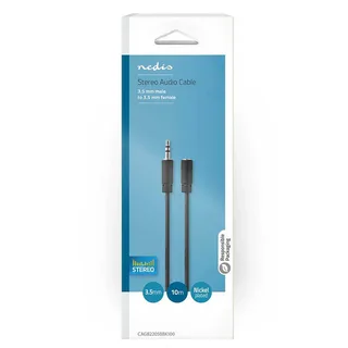 Cagb22050bk100 Stereo Audiokabel M-f Vernikkeld 3.5mm 3.5mm 10 M fra Nedis – produktbillede 3 af 3