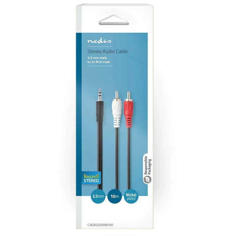Cagb22200bk100 Stereo Audiokabel M-2x Rca M Vernikkeld 3.5mm 10 M by Nedis – product photo 3 of 3
