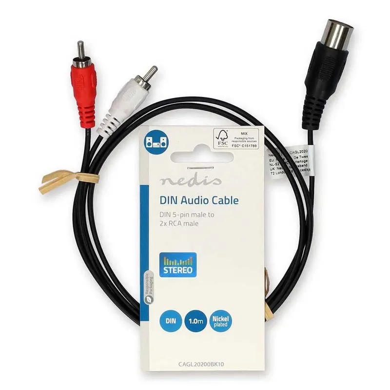 Cagl20200bk10 Din-audiokabel Din 5-pins M-2x Rca M Vernikkeld 1 M de Nedis – photo produit 3 sur 3